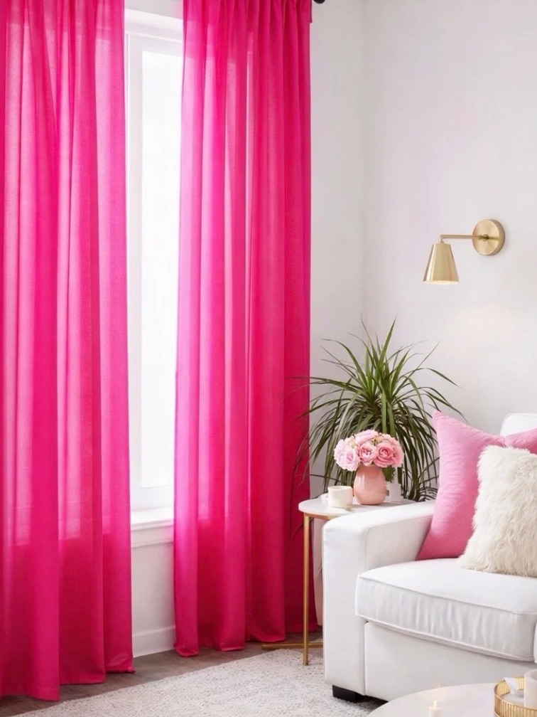 Bright Pink Sheer Window Curtains - Home Accents Ikea Sarita New W/O Package
